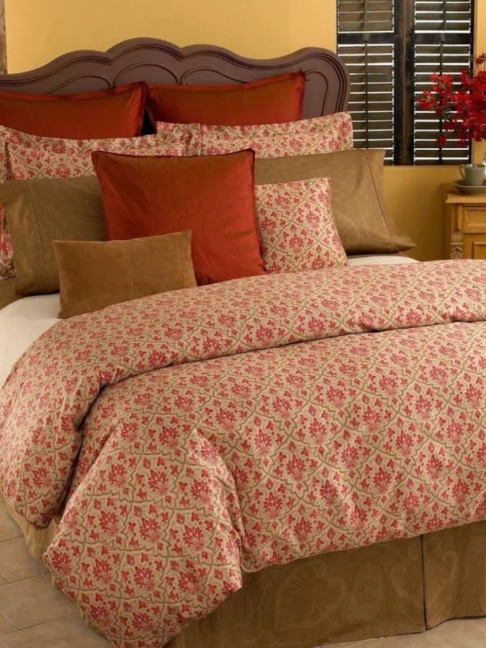 Floral Red and Tan Reversible Comforter Set - Unbranded